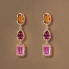 Pink Tourmaline & Citrine Statement Drop Dangle Gold Earrings  By Valley Rose Ethical Jewelry