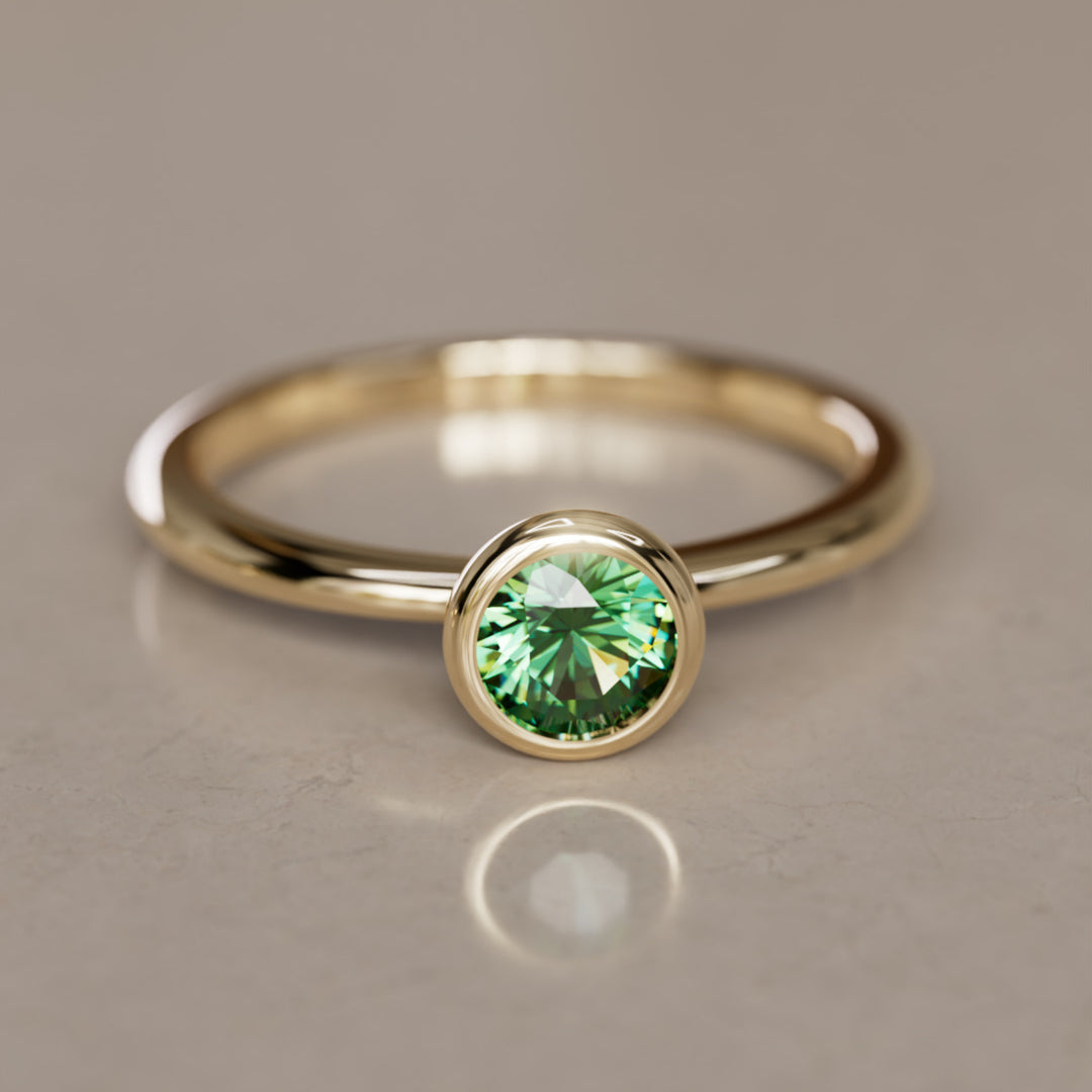 Taiga Green Sapphire Solitaire Dainty Modern Unique Bezel Engagement Ring By Valley Rose