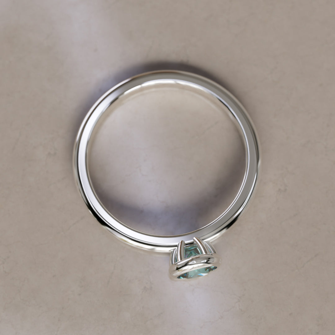 Taiga Teal Sapphire Solitaire Dainty Modern Unique Bezel Engagement Ring By Valley Rose