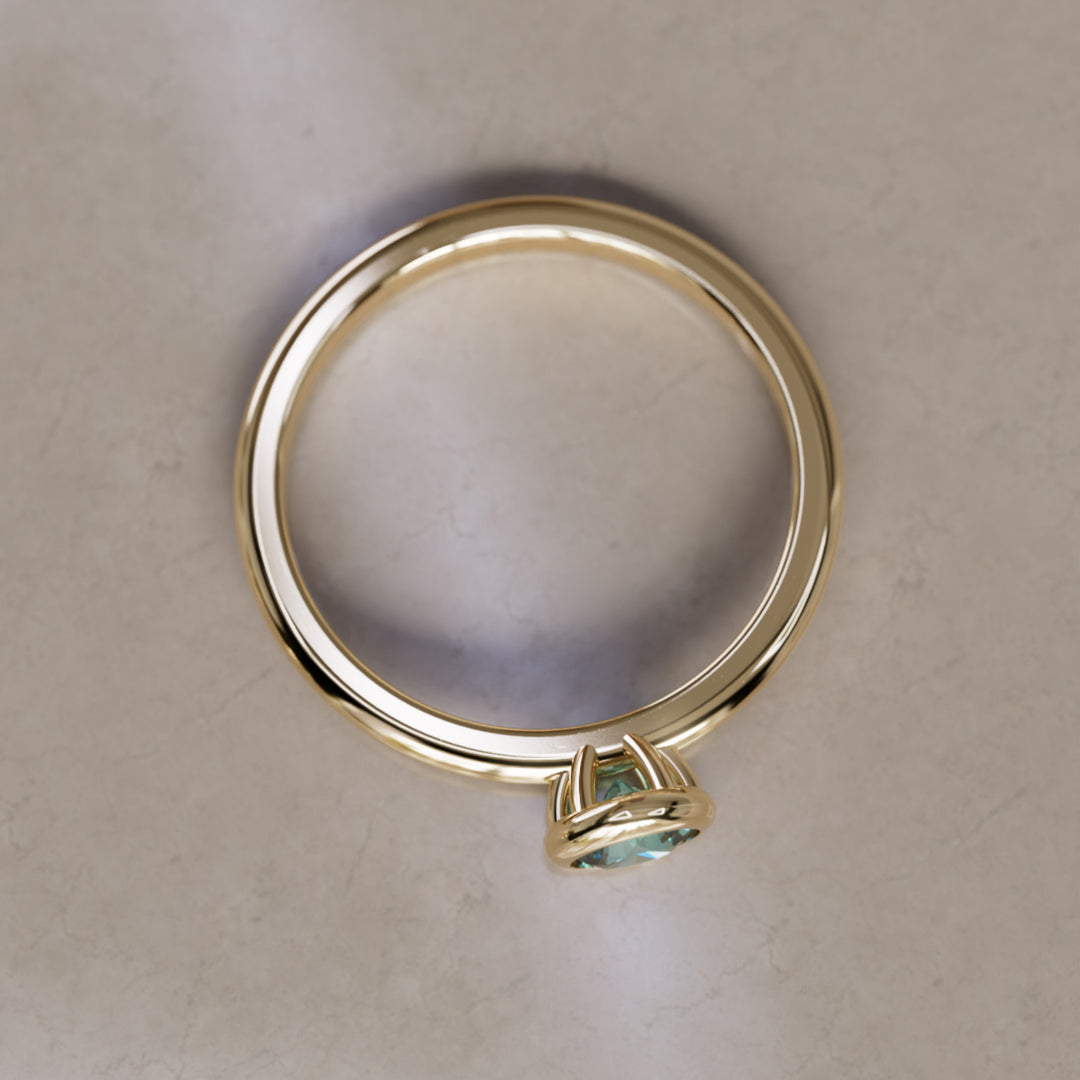 Taiga Teal Sapphire Solitaire Dainty Modern Unique Bezel Engagement Ring By Valley Rose
