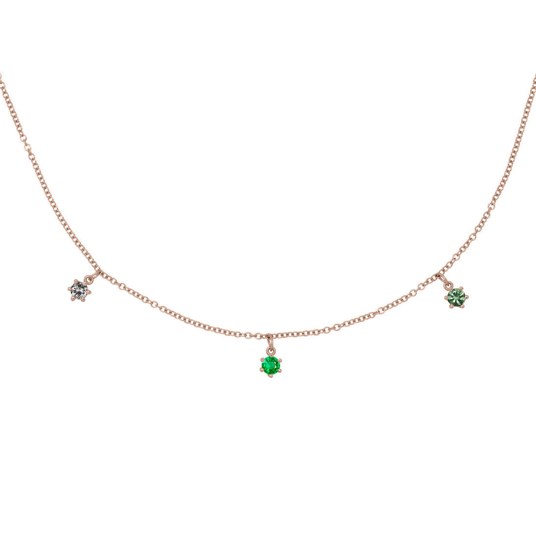 Taurus Zodiac Gold Fringe Necklace with Emerald, Sapphire & Diamond 16" Chain By Valley Rose Ethical Jewelry