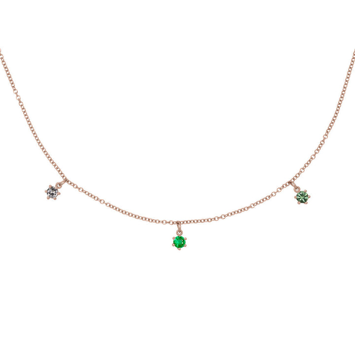 Taurus Zodiac Gold Fringe Necklace with Emerald, Sapphire & Diamond 16" Chain By Valley Rose Ethical Jewelry