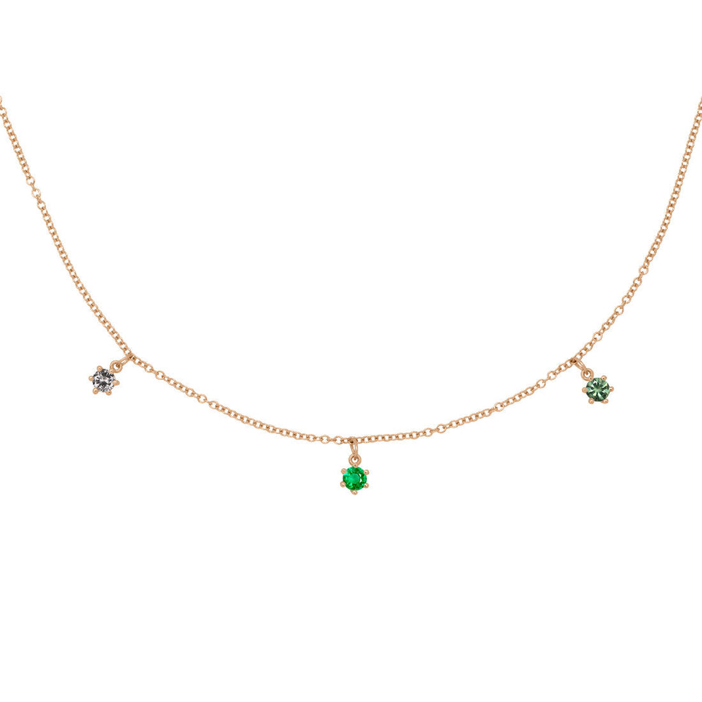 Taurus Zodiac Gold Fringe Necklace with Emerald, Sapphire & Diamond 16