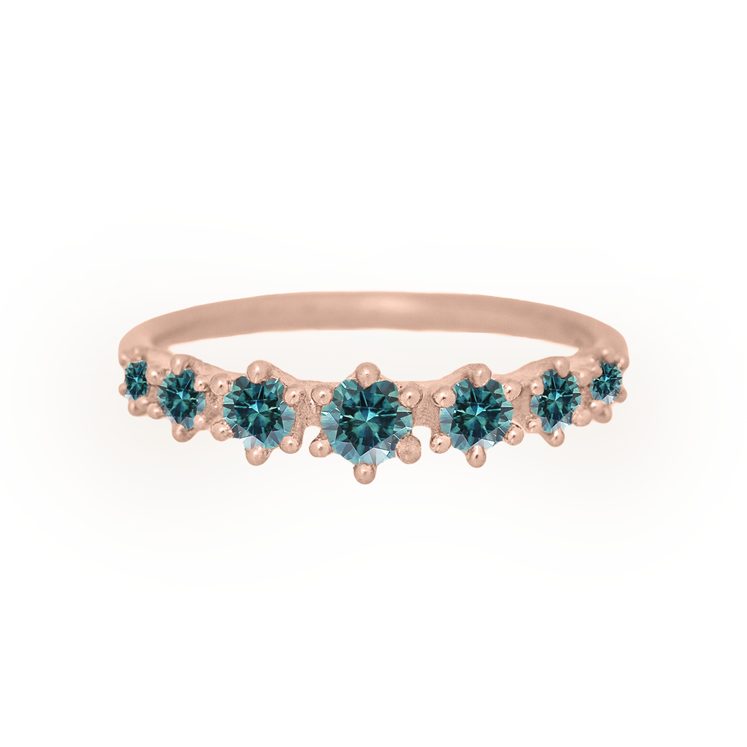Mini Tapered Teal Sapphire Band - Gold Stacking Ring By Valley Rose Ethical Jewelry