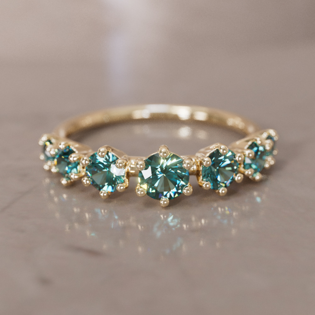 Unique Teal Sapphire Stackable Ring, Multi Stone Ring