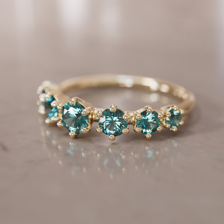 Unique Teal Sapphire Stackable Ring, Multi Stone Ring