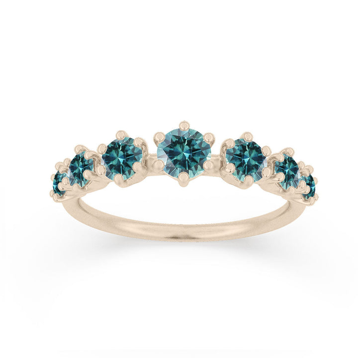Tapered Teal Sapphire Band - Gold Stacking Ring By Valley Rose Ethical Jewelry