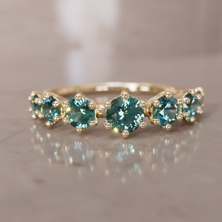 Unique Teal Sapphire Stackable Ring, Multi Stone Ring
