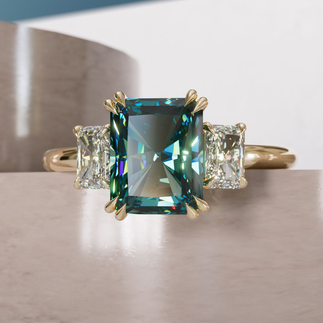 Valeria Radiant Teal Sapphire Unique Art Deco Engagement Ring By Valley Rose