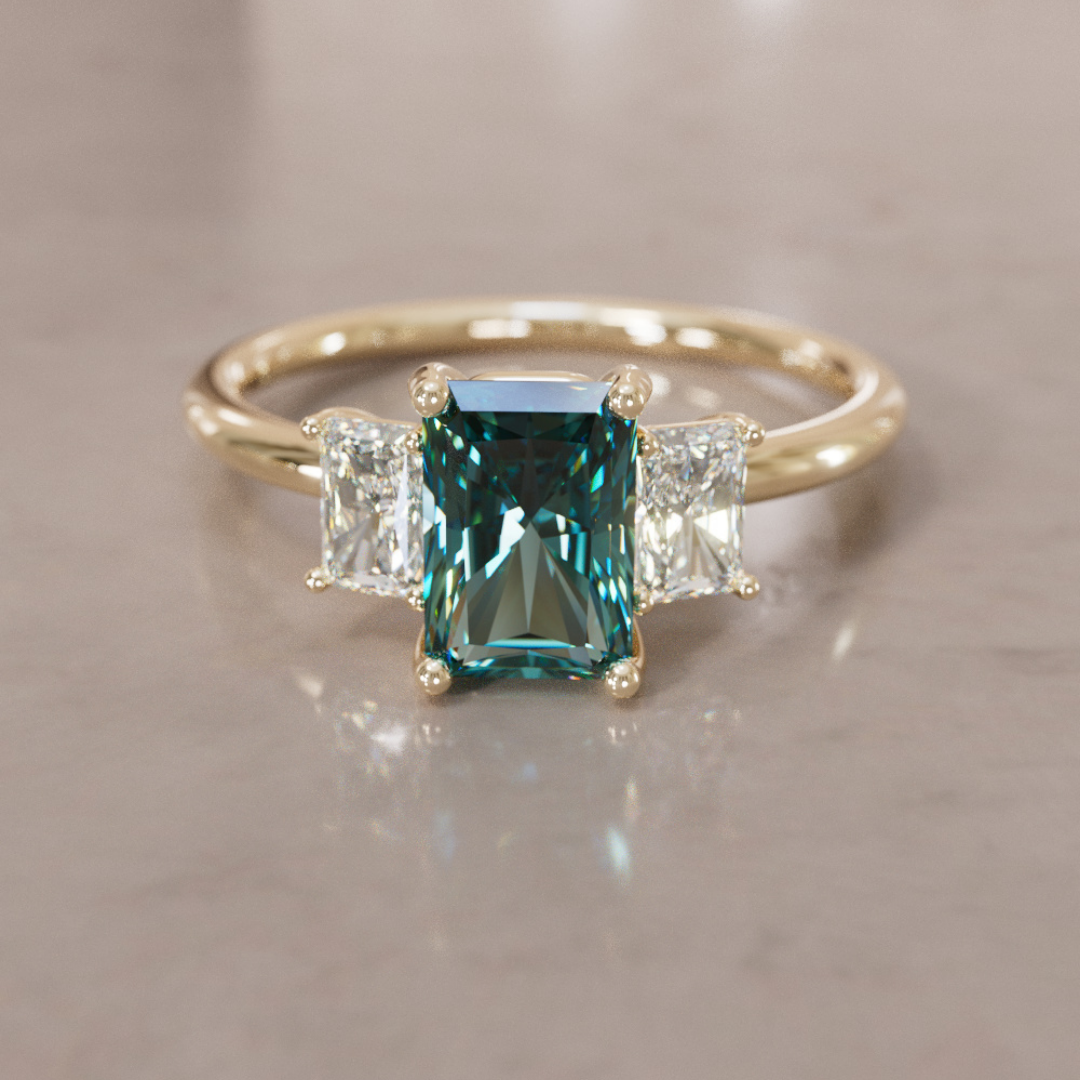 Valeria Radiant Teal Sapphire Unique Art Deco Engagement Ring By Valley Rose