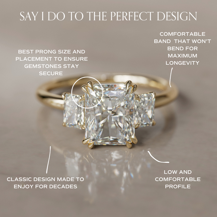 Valeria Unique Radiant Cut Lab Diamond Three Stone Engagement Ring By Valley Rose