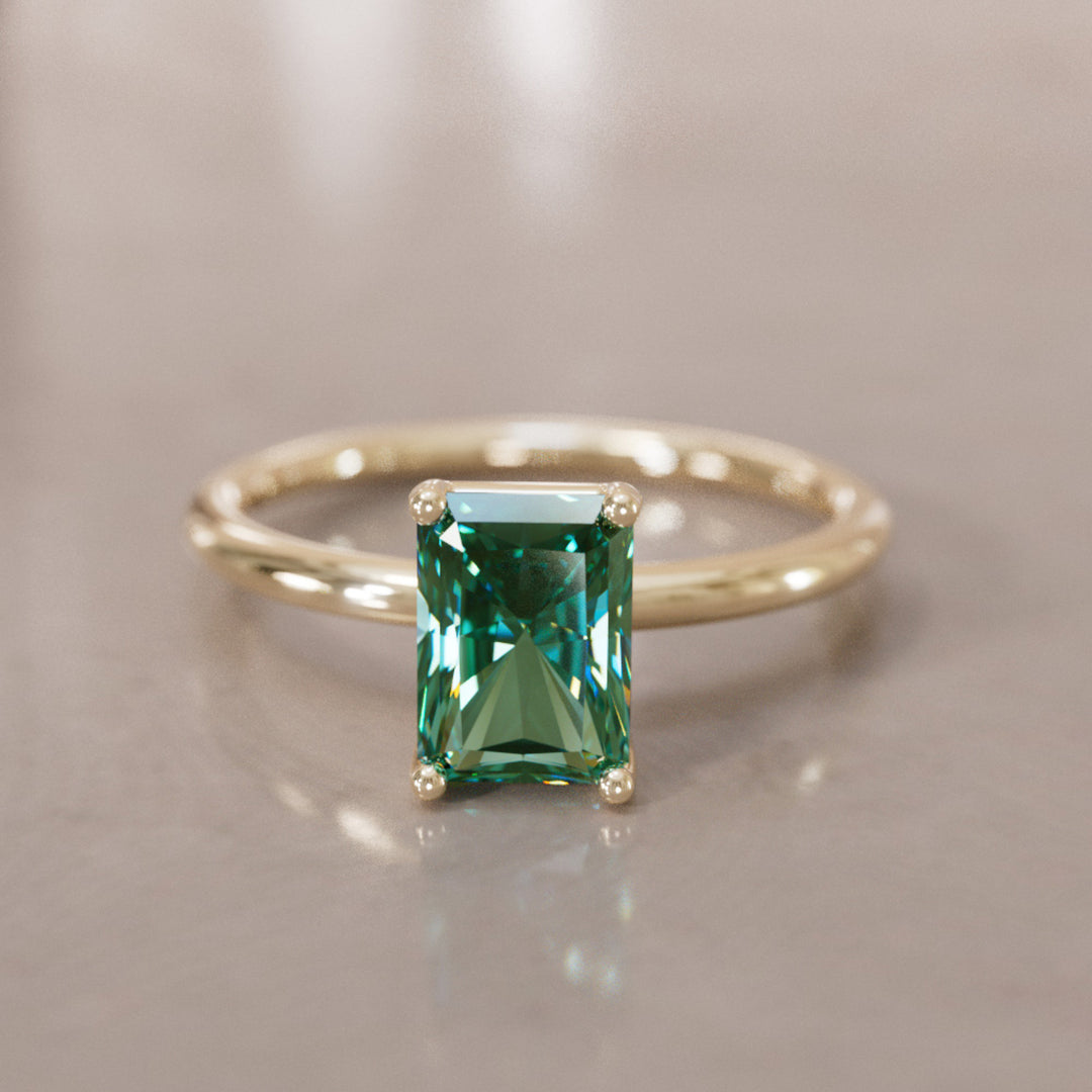 Vera Radiant Cut Green Sapphire Modern Unique Engagement Ring Solitaire By Valley Rose