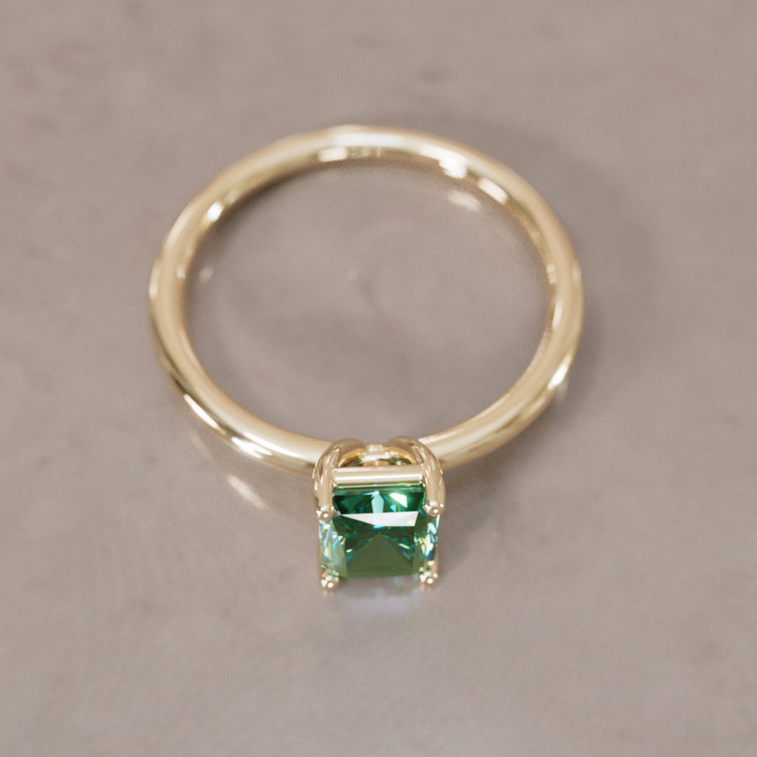 Vera Radiant Cut Green Sapphire Modern Unique Engagement Ring Solitaire By Valley Rose