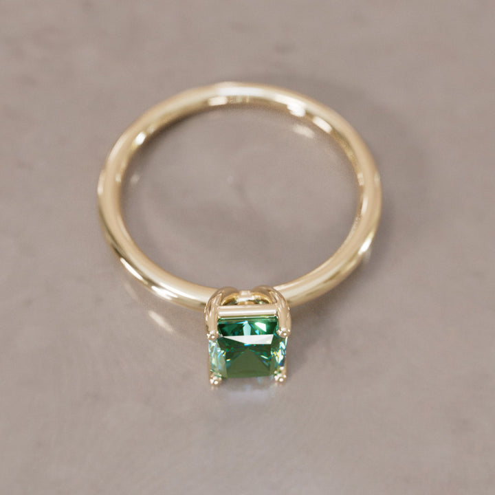 Vera Radiant Cut Green Sapphire Modern Unique Engagement Ring Solitaire By Valley Rose