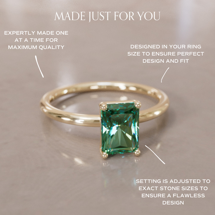 Vera Radiant Cut Green Sapphire Modern Unique Engagement Ring Solitaire By Valley Rose