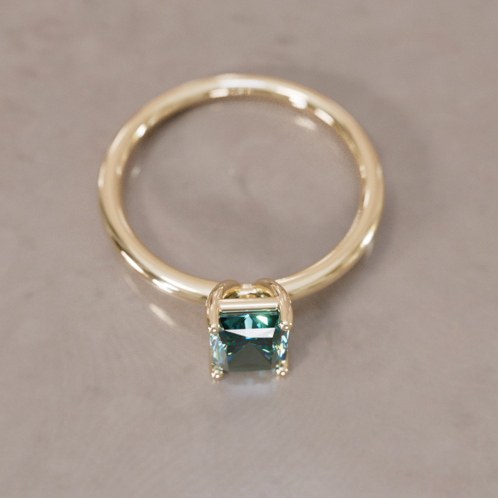 Vera Radiant Cut Teal Sapphire Modern Unique Engagement Ring Solitaire By Valley Rose