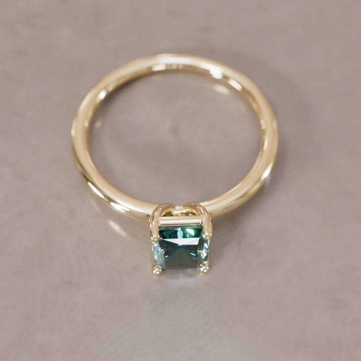 Vera Radiant Cut Teal Sapphire Modern Unique Engagement Ring Solitaire By Valley Rose