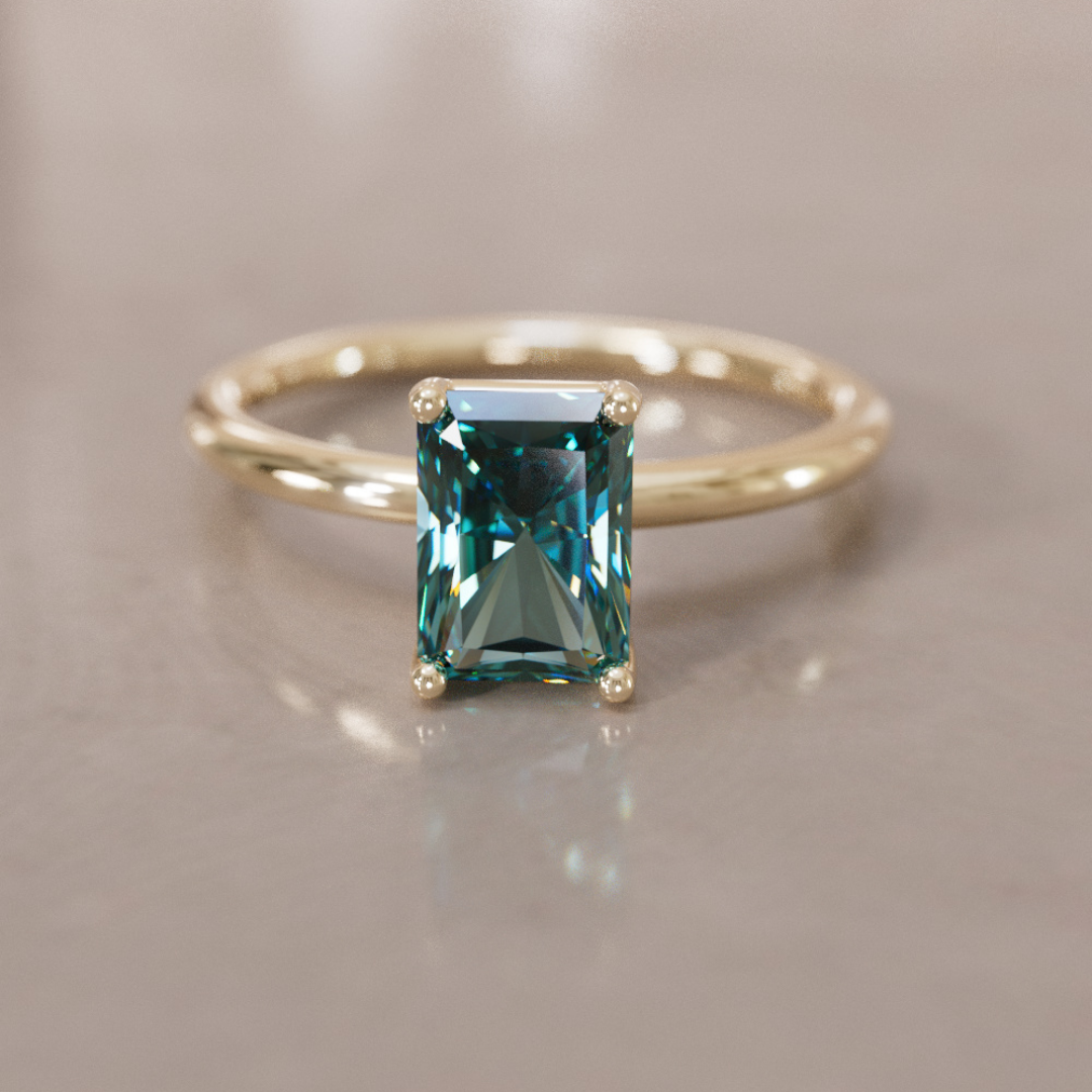 Vera Radiant Cut Teal Sapphire Modern Unique Engagement Ring Solitaire By Valley Rose