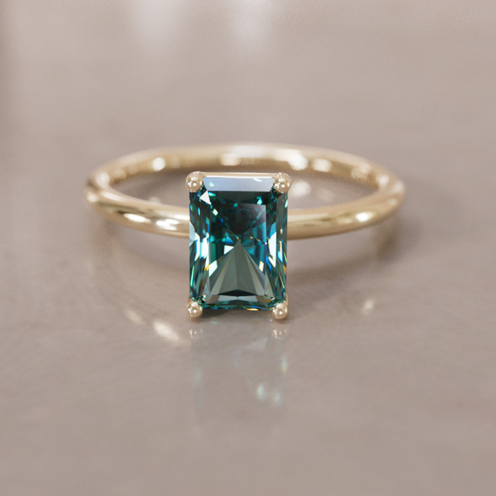 Vera Radiant Cut Teal Sapphire Modern Unique Engagement Ring Solitaire By Valley Rose