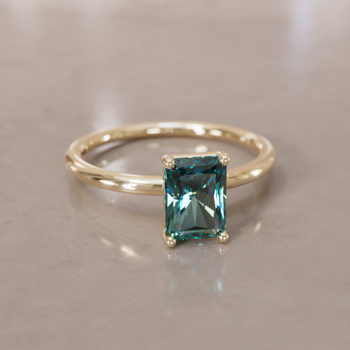 Vera Radiant Cut Teal Sapphire Modern Unique Engagement Ring Solitaire By Valley Rose
