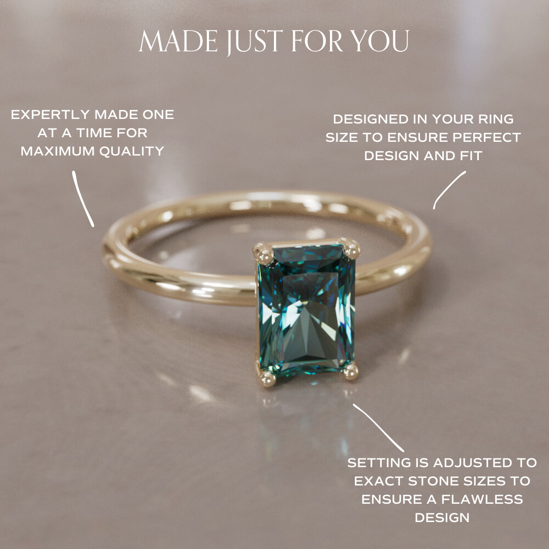Vera Radiant Cut Teal Sapphire Modern Unique Engagement Ring Solitaire By Valley Rose