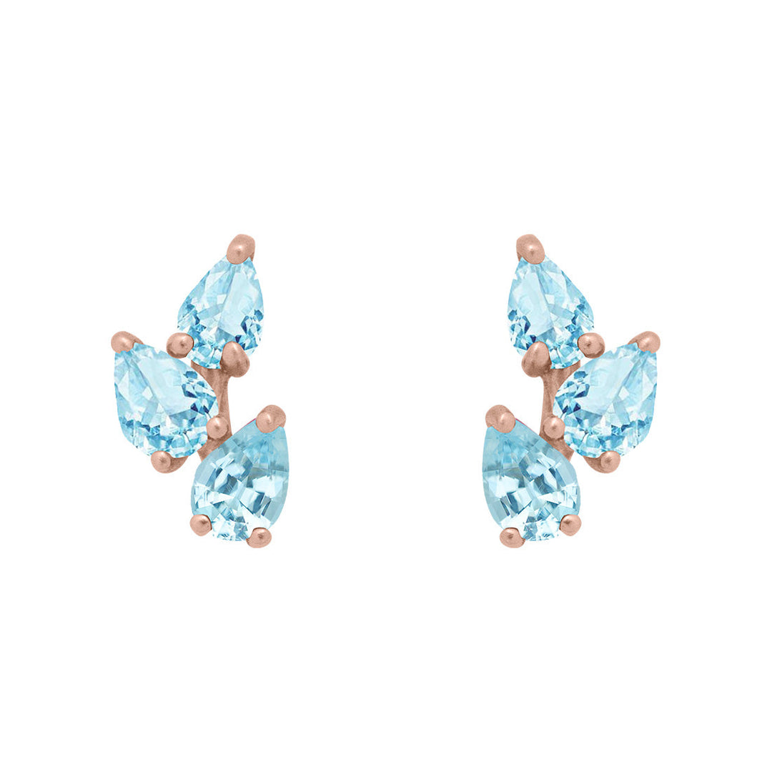 Aquamarine Leaf Nature Gemstone Stud Ear Climber Earrings Sinlge By Valley Rose Ethical Jewelry