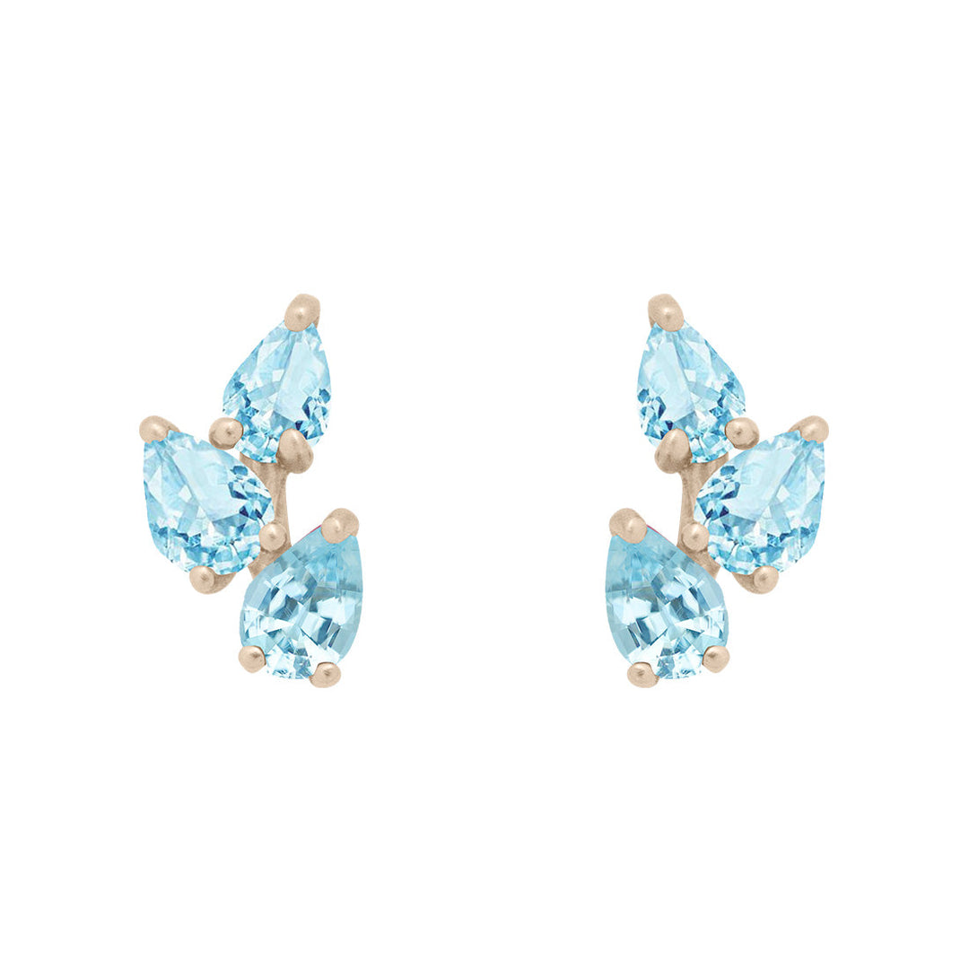 Aquamarine Leaf Nature Gemstone Stud Ear Climber Earrings Sinlge By Valley Rose Ethical Jewelry