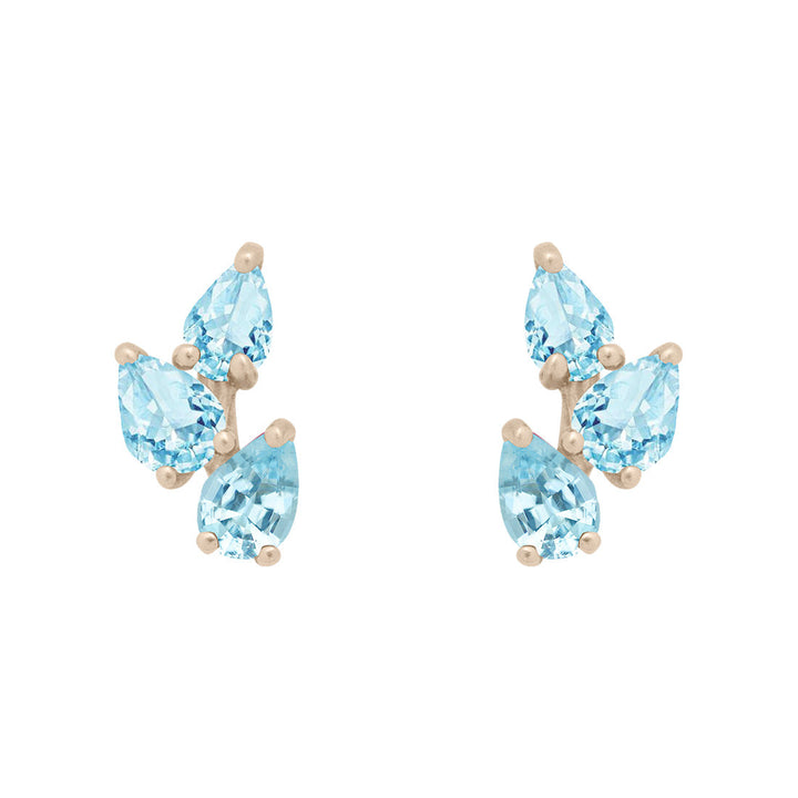Aquamarine Leaf Nature Gemstone Stud Ear Climber Earrings Sinlge By Valley Rose Ethical Jewelry