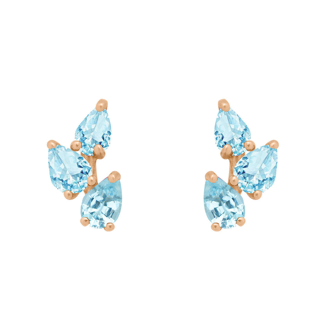 Aquamarine Leaf Nature Gemstone Stud Ear Climber Earrings Sinlge By Valley Rose Ethical Jewelry