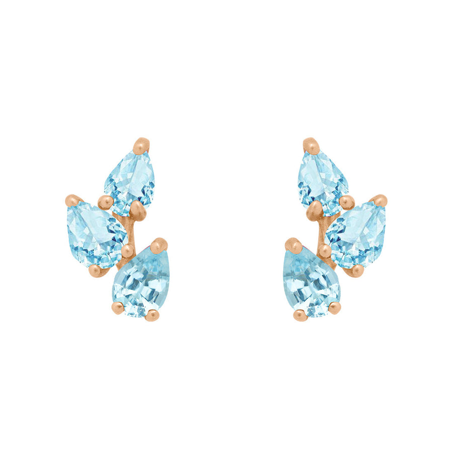 Aquamarine Leaf Nature Gemstone Stud Ear Climber Earrings Sinlge By Valley Rose Ethical Jewelry