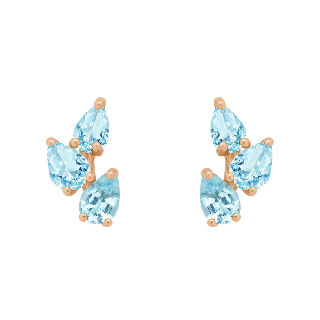 Aquamarine Leaf Nature Gemstone Stud Ear Climber Earrings Sinlge By Valley Rose Ethical Jewelry