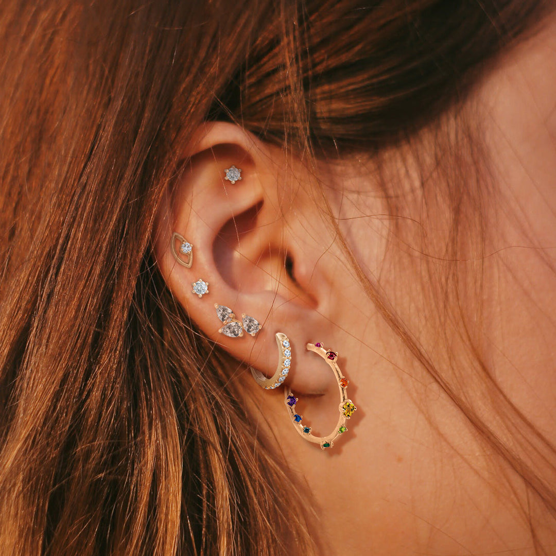 Champagne Diamond Leaf Nature Gemstone Stud Ear Climber Earrings Single By Valley Rose Ethical Jewelry
