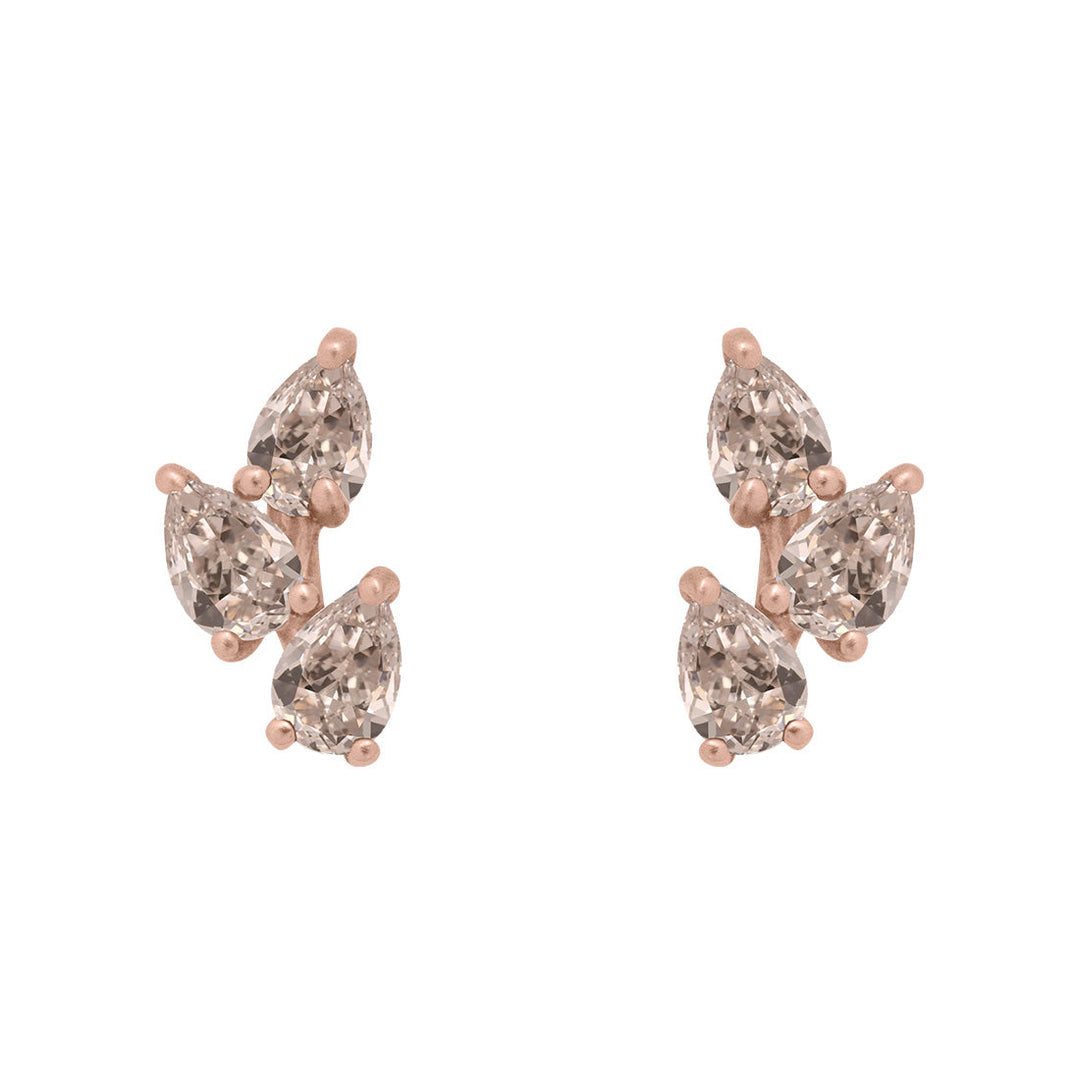 Champagne Diamond Leaf Nature Gemstone Stud Ear Climber Earrings Single By Valley Rose Ethical Jewelry
