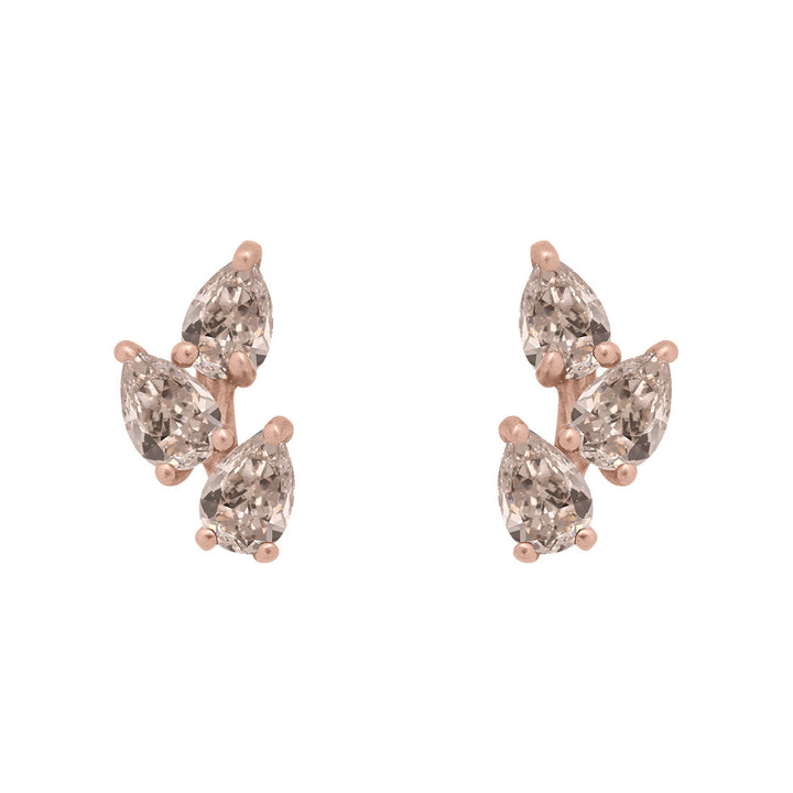 Champagne Diamond Leaf Nature Gemstone Stud Ear Climber Earrings Single By Valley Rose Ethical Jewelry