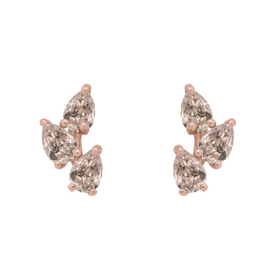 Champagne Diamond Leaf Nature Gemstone Stud Ear Climber Earrings Single By Valley Rose Ethical Jewelry