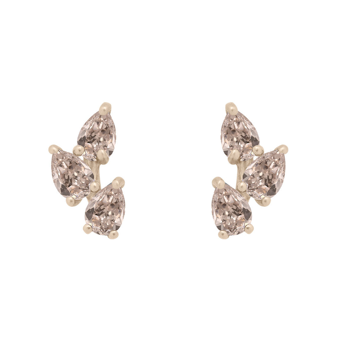 Champagne Diamond Leaf Nature Gemstone Stud Ear Climber Earrings Single By Valley Rose Ethical Jewelry