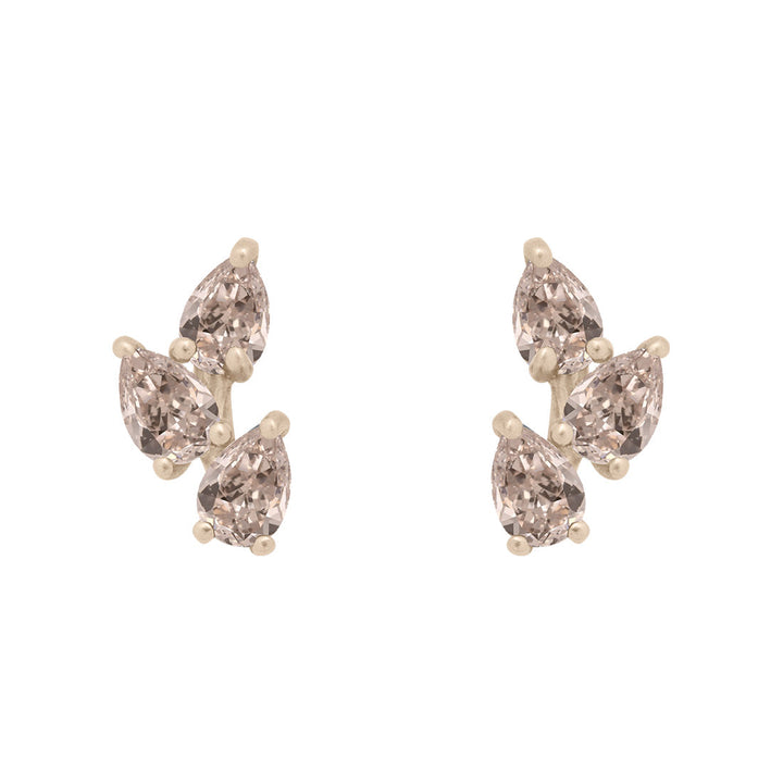 Champagne Diamond Leaf Nature Gemstone Stud Ear Climber Earrings Single By Valley Rose Ethical Jewelry