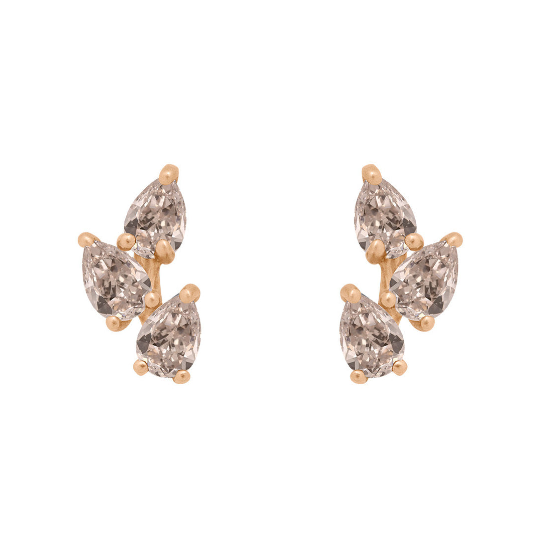 Champagne Diamond Leaf Nature Gemstone Stud Ear Climber Earrings Single By Valley Rose Ethical Jewelry