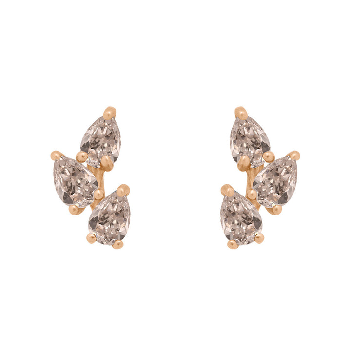 Champagne Diamond Leaf Nature Gemstone Stud Ear Climber Earrings Single By Valley Rose Ethical Jewelry