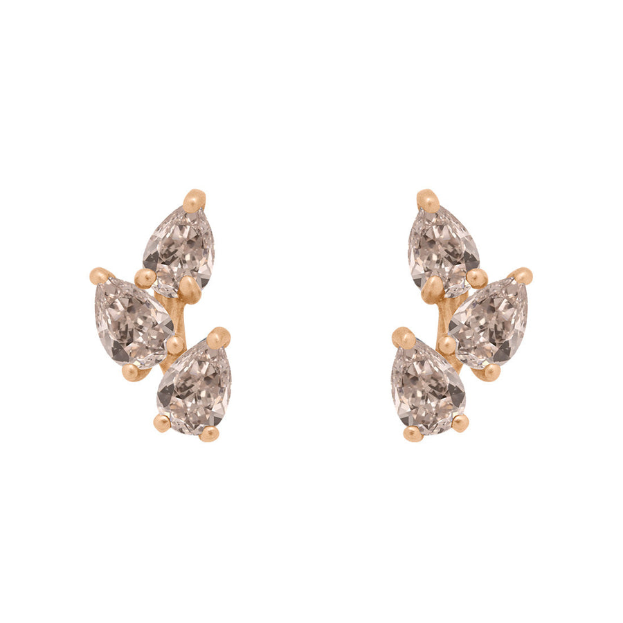 Champagne Diamond Leaf Nature Gemstone Stud Ear Climber Earrings Single By Valley Rose Ethical Jewelry