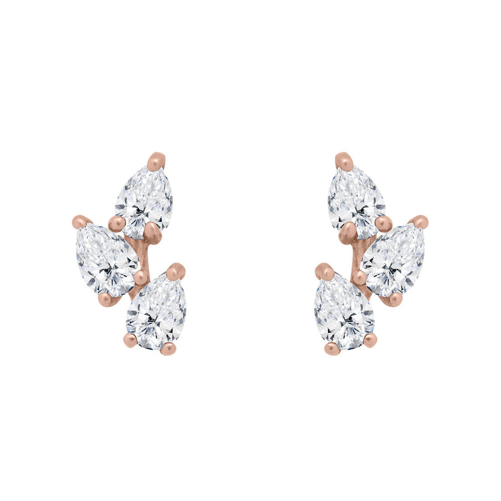 Diamond Leaf Nature Gemstone Stud Ear Climber Earrings Lab Diamond Single By Valley Rose Ethical Jewelry