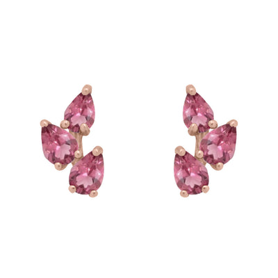Pink Tourmaline Leaf Nature Gemstone Stud Ear Climber Earrings Sinlge By Valley Rose Ethical Jewelry