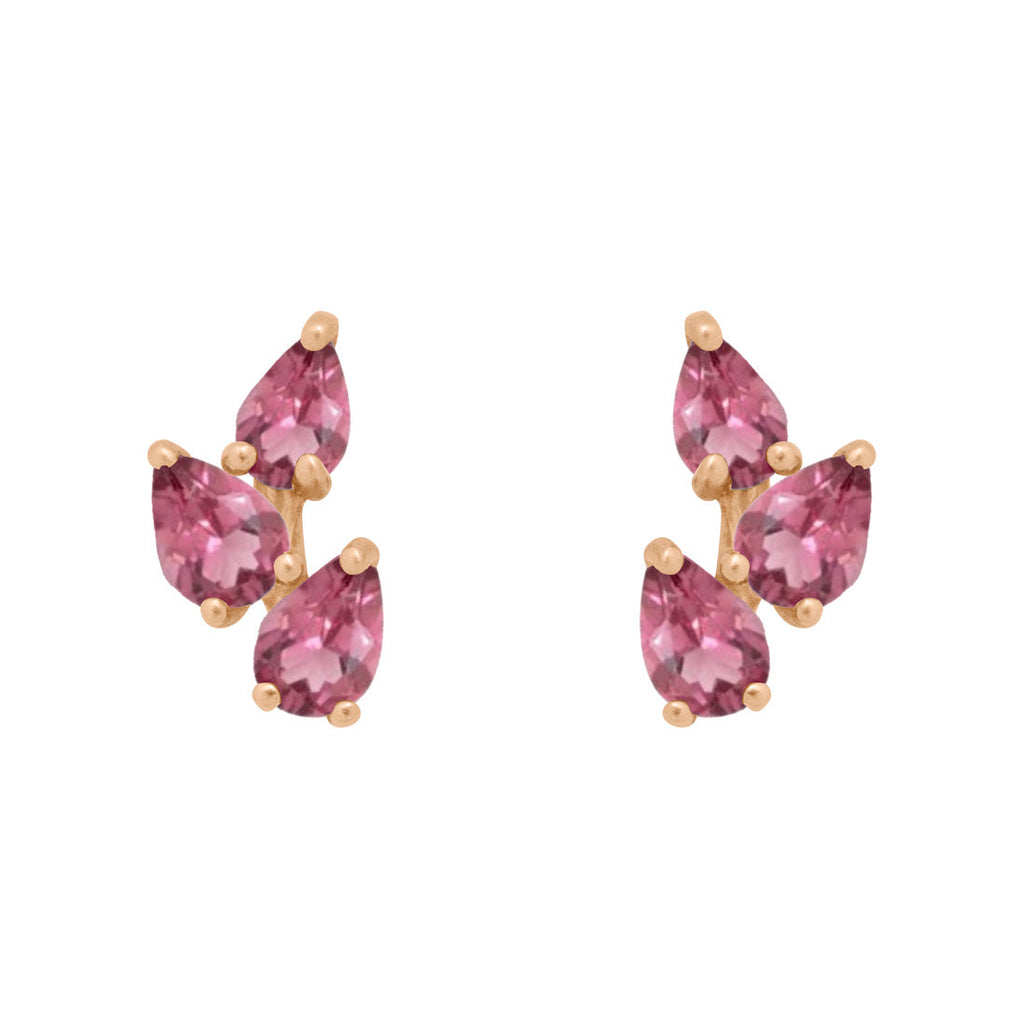 Pink Tourmaline Leaf Nature Gemstone Stud Ear Climber Earrings Sinlge By Valley Rose Ethical Jewelry