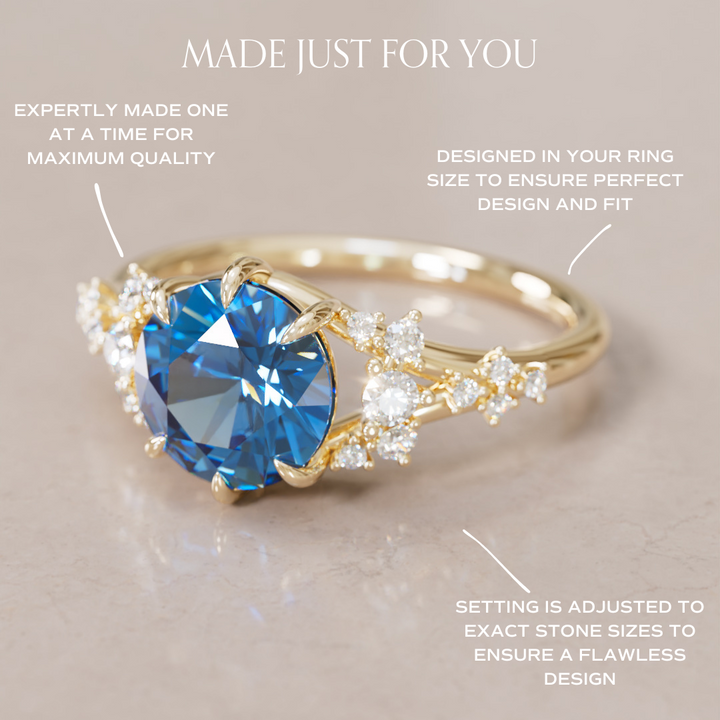 Violette Round Blue Sapphire Fantasy Unique Engagement Ring By Valley Rose