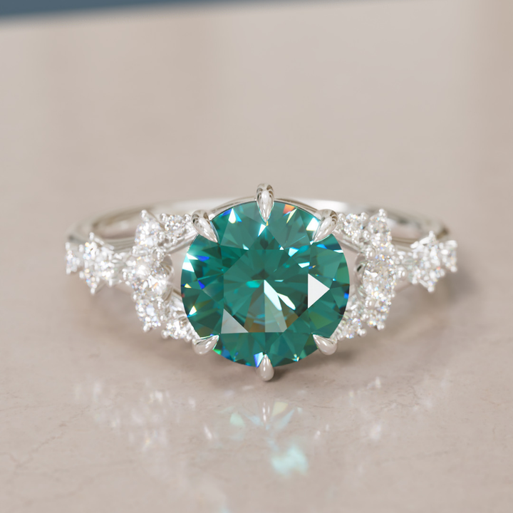 Violette Round Teal Sapphire Fantasy Unique Engagement Ring By Valley Rose