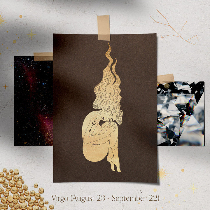 Virgo Zodiac Astrology Charm - Diamond Gold Constellation Pendant Lab Diamond By Valley Rose Ethical Jewelry