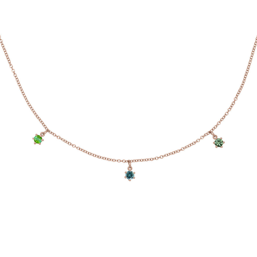Virgo Zodiac Gold Fringe Necklace with Sapphire & Tourmaline 16" Chain By Valley Rose Ethical Jewelry