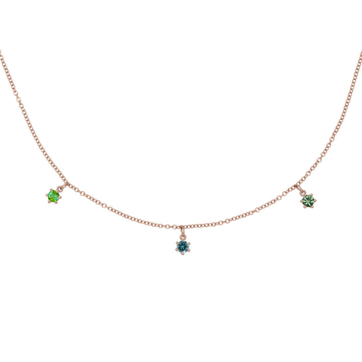 Virgo Zodiac Gold Fringe Necklace with Sapphire & Tourmaline 16" Chain By Valley Rose Ethical Jewelry