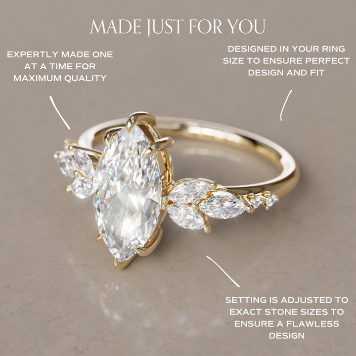 Zinnia Marquise Lab Diamond Engagement Flower Ring Nature Inspired By Valley Rose