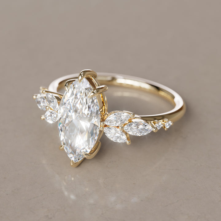 Zinnia Marquise Lab Diamond Engagement Flower Ring Nature Inspired By Valley Rose